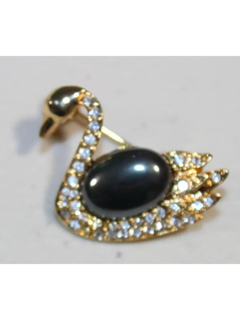 Vintage Jelly Belly Swan Scatter Pin Faux Hematite & Rhinestones